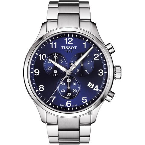 24小時快速出貨TISSOT 天梭 韻馳系列 Chrono XL計時手錶-藍x銀/45mm T1166171104701