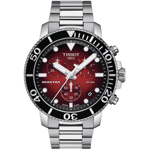 原廠公司貨，送多重好禮TISSOT 天梭 官方授權 Seastar 1000海洋之星三眼計時300米潛水錶/紅/45.5mm/T1204171142100