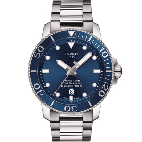 TISSOT 天梭 官方授權 Seastar 海星陶瓷錶圈300米潛水機械錶T1204071104103