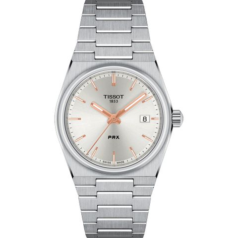 TISSOT 天梭 官方授權 PRX系列 70年代復刻石英女錶-銀/35mm T1372101103100