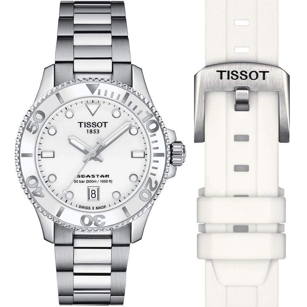 TISSOT 天梭   官方授權 Seastar 1000海洋之星300米潛水錶/白/36mm/T1202101101100