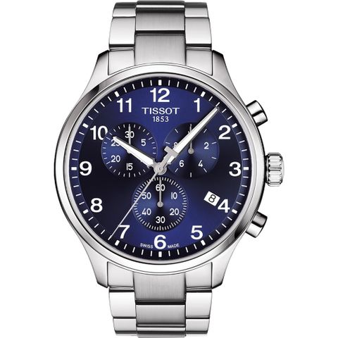 TISSOT 天梭 官方授權 韻馳系列 Chrono XL計時手錶-藍x銀/45mm T1166171104701