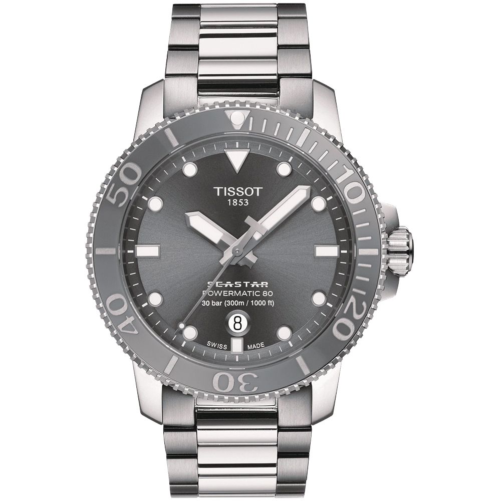 TISSOT 天梭   官方授權 Seastar 1000海洋之星300米潛水錶/灰/43mm/T1204071108101