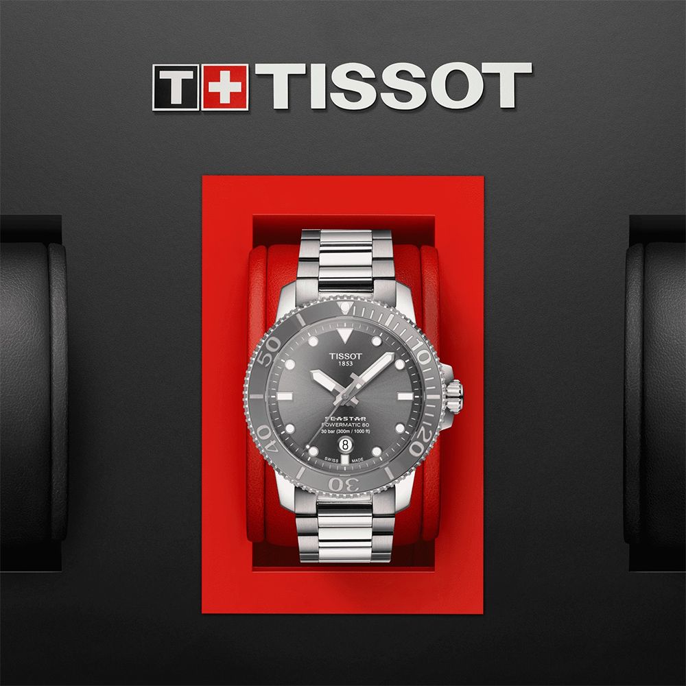 TISSOT 天梭   官方授權 Seastar 1000海洋之星300米潛水錶/灰/43mm/T1204071108101