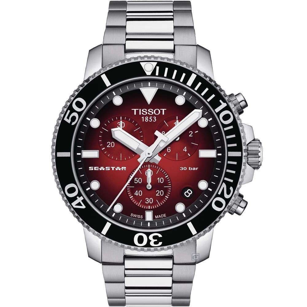 TISSOT 天梭   官方授權 Seastar 海星300米潛水石英錶-T1204171142100-45.5mm紅x鋼帶