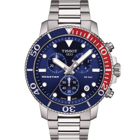 買就送原廠錶帶TISSOT 官方授權 SEASTAR 海星計時潛水錶(T1204171104103)45.5mm