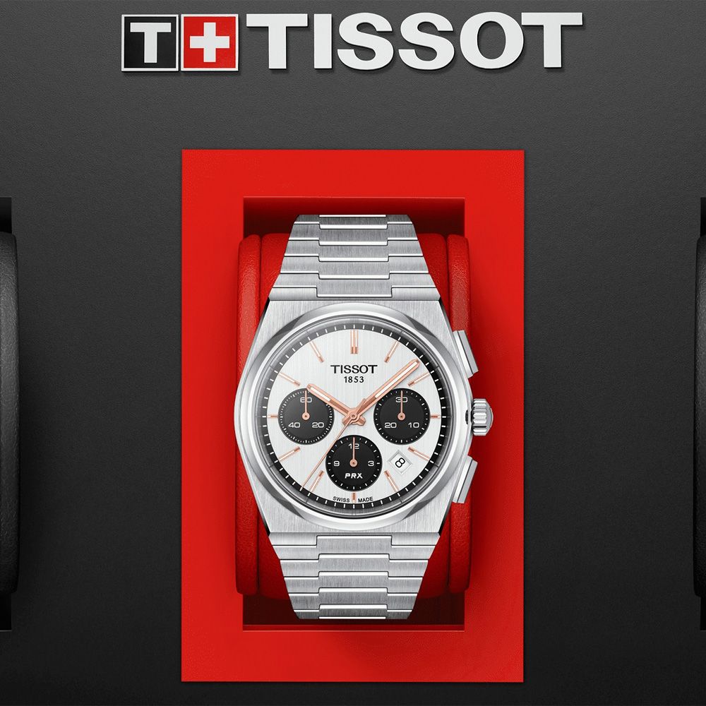 TISSOT 天梭 PRX 系列 熊貓 70年代復刻計時機械錶-銀X白/42mm T1374271101100