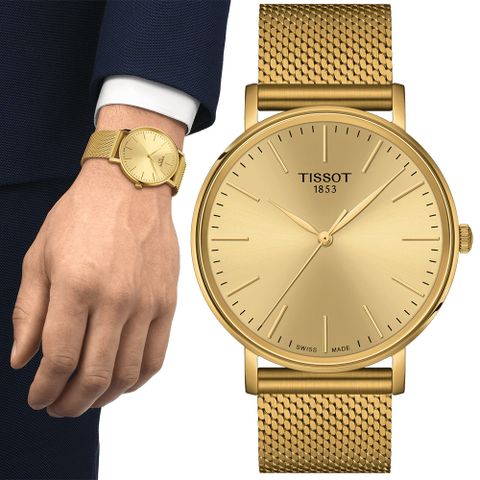 TISSOT 天梭 官方授權 EVERYTIME 經典米蘭時尚男錶/金/40mm/T1434103302100