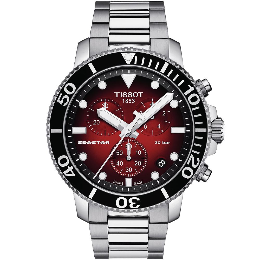 TISSOT 天梭   官方授權 Seastar 1000 海洋之星300米潛水計時錶-紅/45mm T120.417.11.421.00