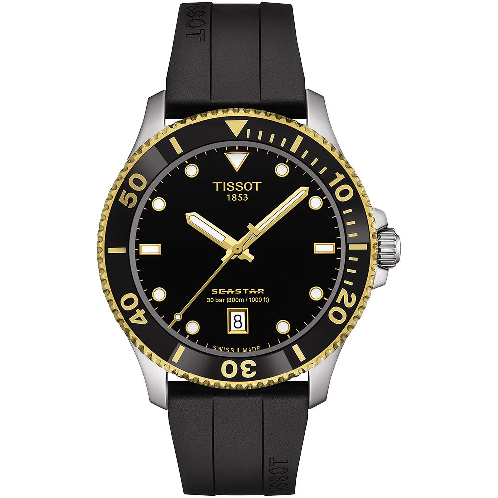 TISSOT 天梭   Seastar 1000海洋之星300米潛水錶/黑金/40mm/T1204102705100