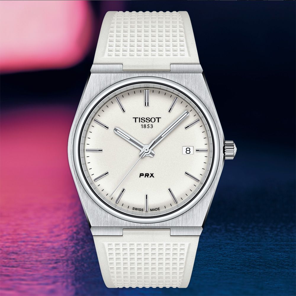 TISSOT 天梭 官方授權 PRX系列 夜光版70年代復刻手錶-白/40mm T1374101701100