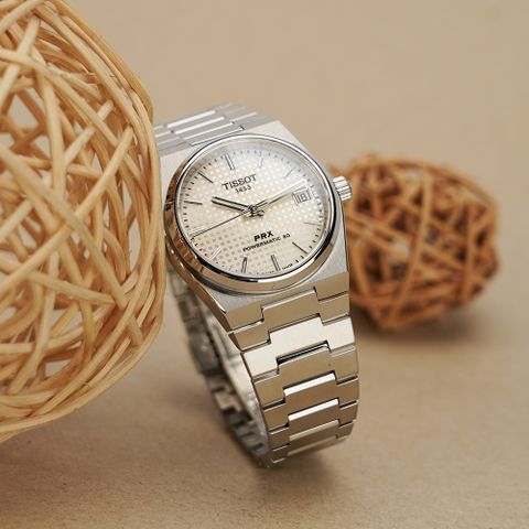 TISSOT 天梭 PRX系列 T1372071111100 70年代復刻機械錶女錶-白/35mm