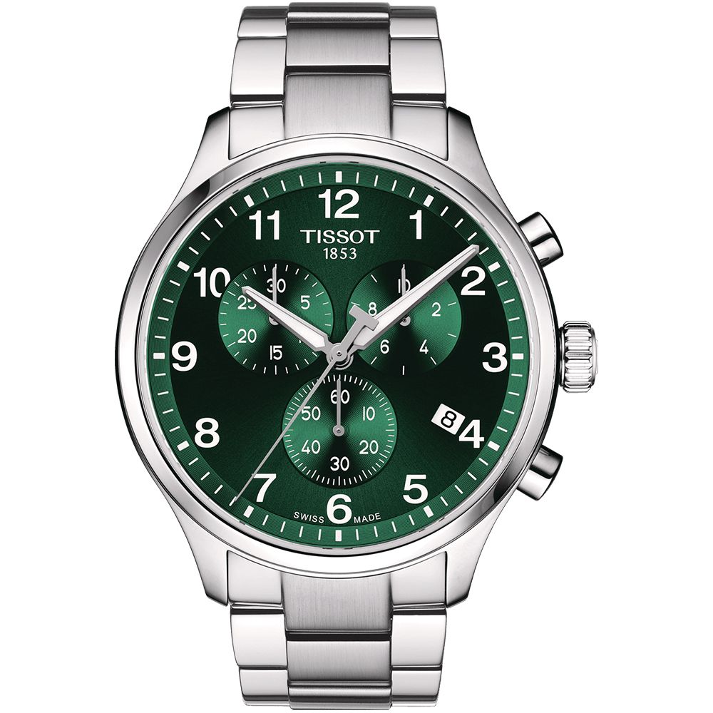 TISSOT 天梭   官方授權 Chrono XL三眼計時運動錶/綠X銀/45mm/T1166171109200