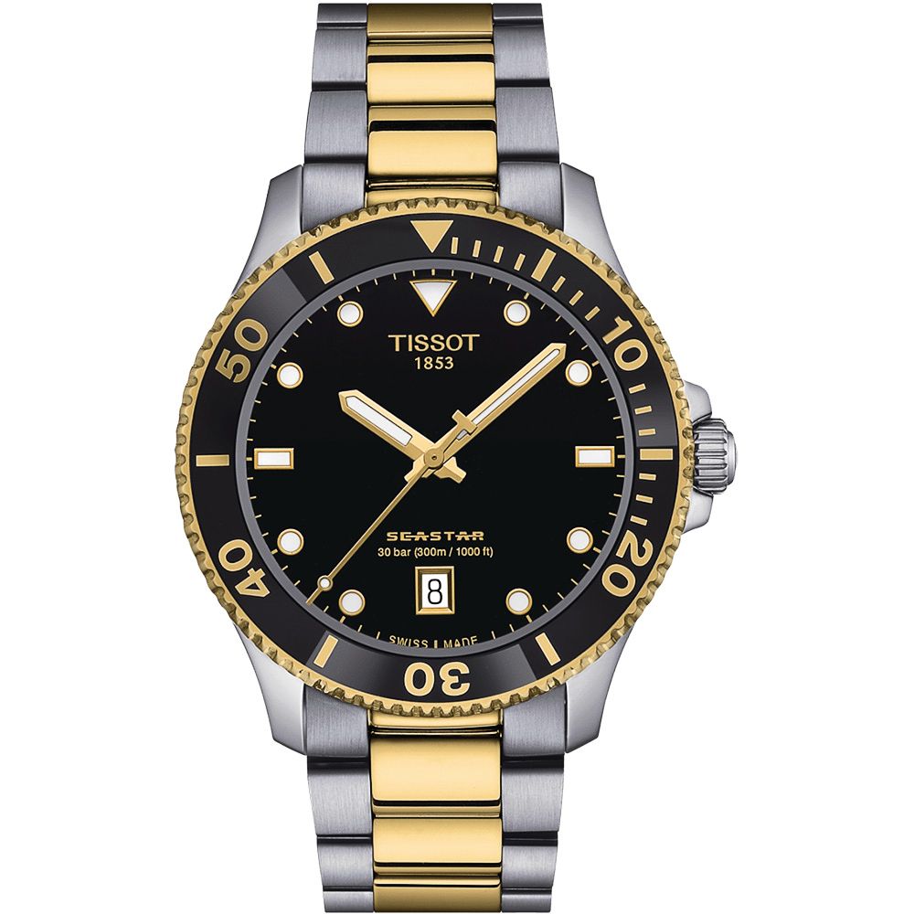 TISSOT 天梭   Seastar 1000海洋之星300米潛水錶/黑X半金/40mm/T1204102205100