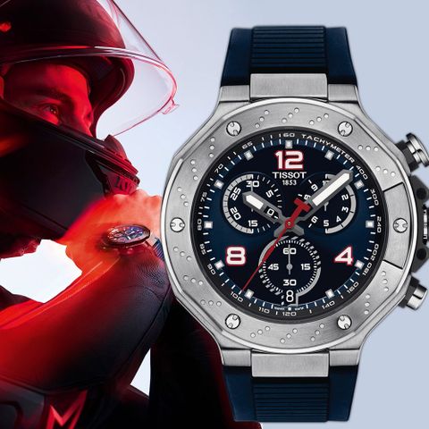 TISSOT 天梭 MOTOGP 75週年限量版 2024 三眼計時手錶-45mm T1414171704700