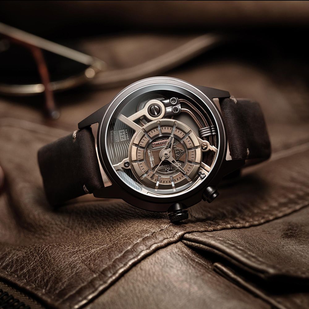 THE ELECTRICIANZ   Steel Brown Z - Leather 45mm 青銅棕色獨家電路發光手錶-ZZ-A4C02-CLC