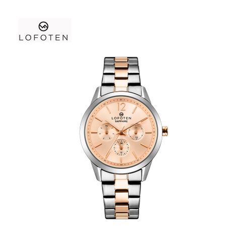 瑞士百年品牌 LOFOTEN 羅斐頓 雅漾動人藍寶石鏡面不鏽鋼女士腕錶-2309銀玫