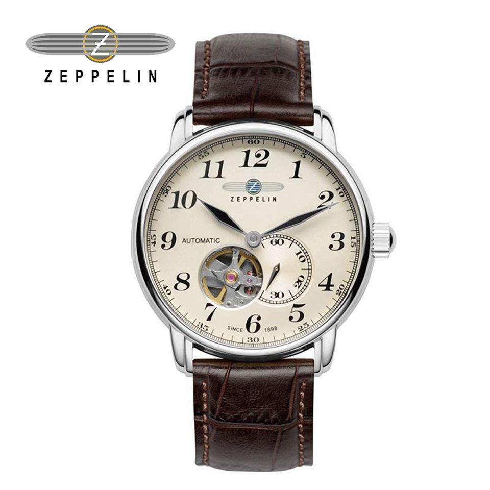 Zeppelin 齊柏林76665 透視機芯白盤機械錶40mm 男/女錶自動上鍊