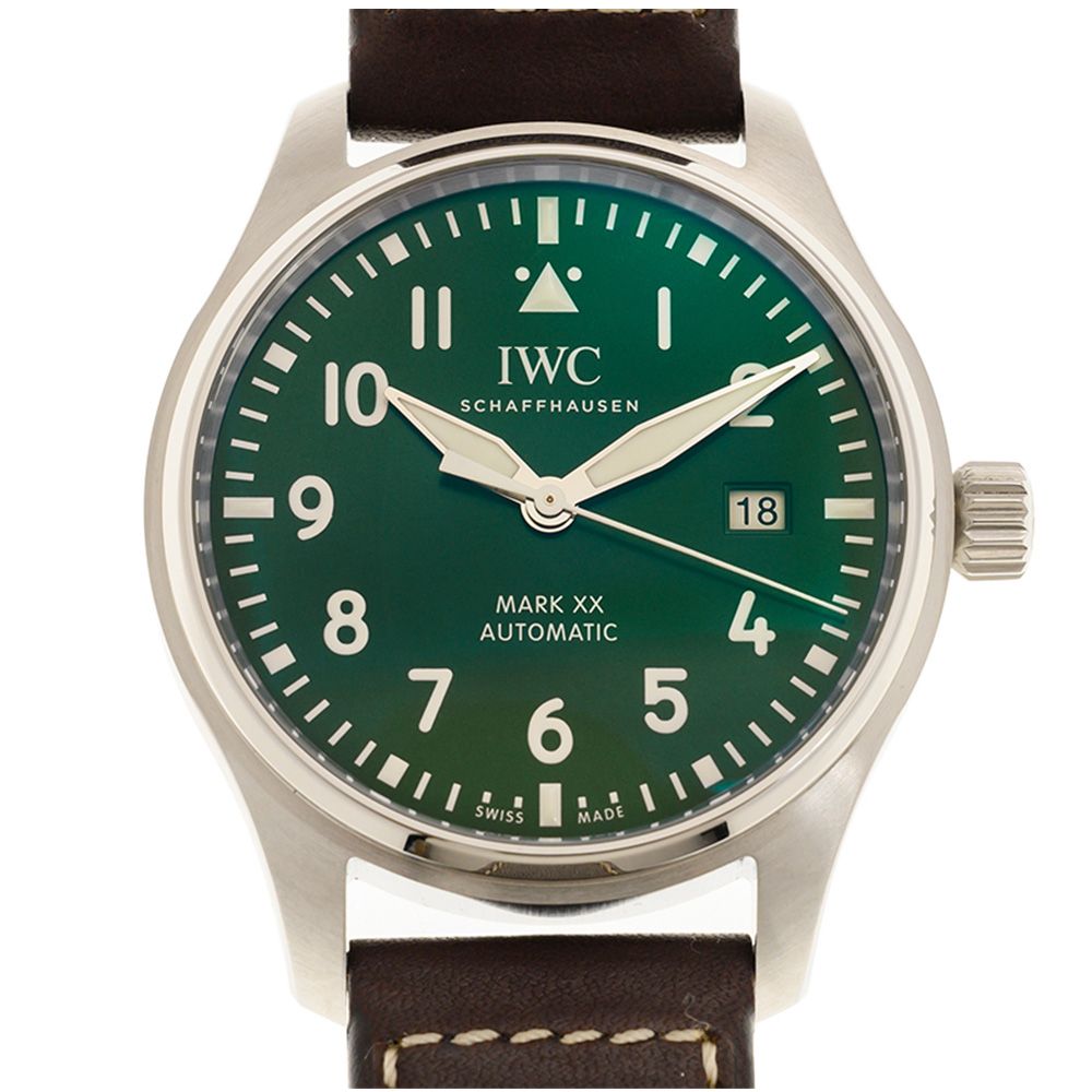 IWC 萬國 馬克二十飛行員皮帶款x綠面棕色皮x40mm