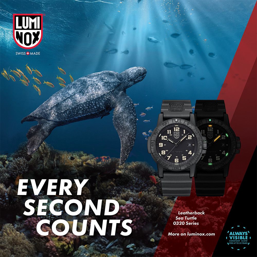 LUMNOXSWSS MDE122AEVERYSECONDCOUNTSLeatherbackSea Turtle0320 SeriesMore on luminox.comALWAYSI VISIBLE ICONSTANT GLOWFOR UP TO 25 YEARS