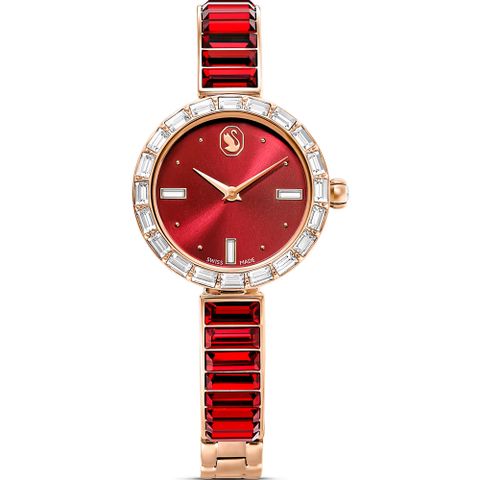 SWAROVSKI 施華洛世奇 Matrix Bangle系列 蛇年新春限定水晶腕錶-25mm紅 5690811