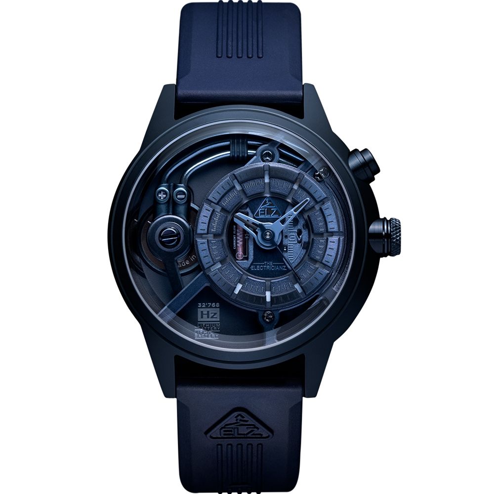 THE ELECTRICIANZ  Steel Blue Z - Rubber 45mm 消光藍獨家電路發光手錶-ZZ-A4C/04-CRB