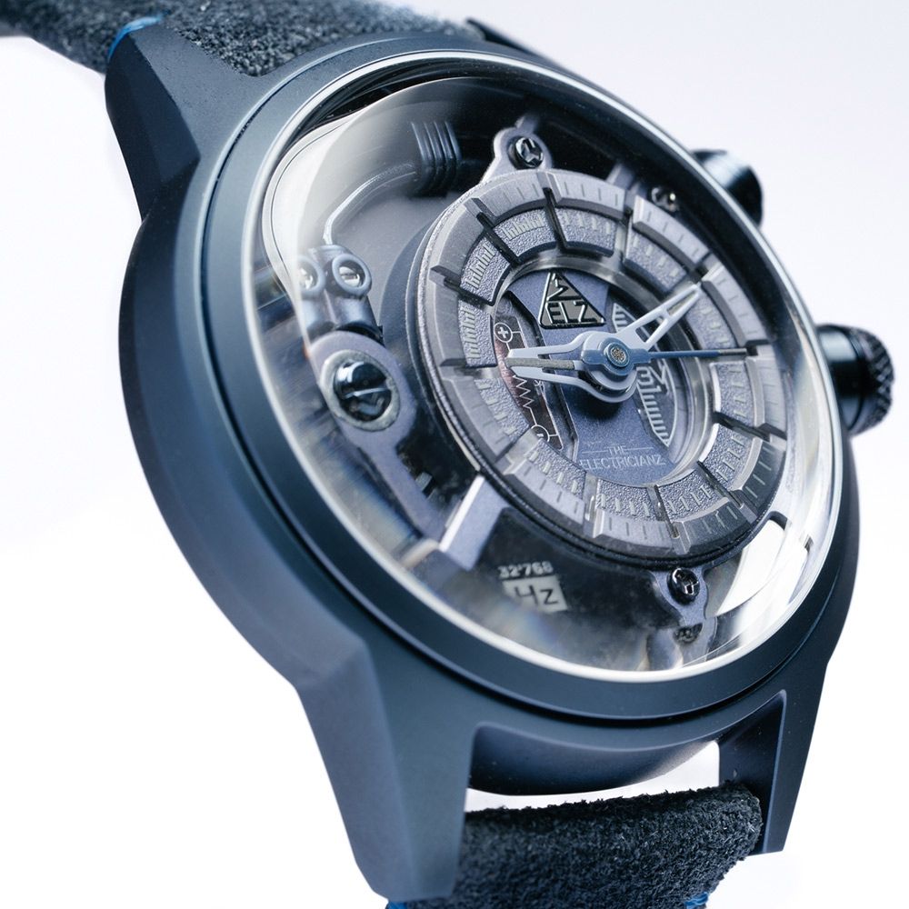 THE ELECTRICIANZ Steel Blue Z - Leather 45mm 消光藍獨家電路發光手錶-ZZ-A4C/04-CLB