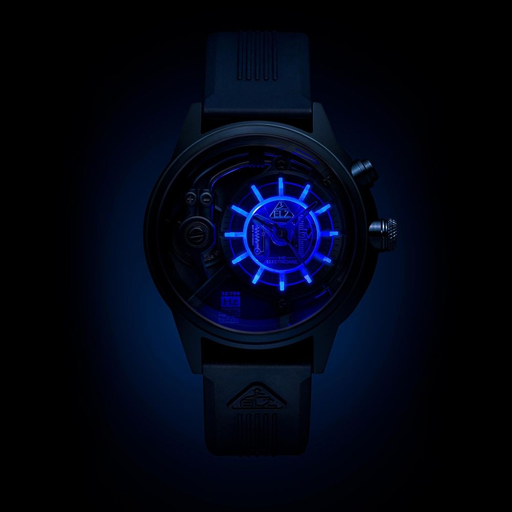 THE ELECTRICIANZ Steel Blue Z - Leather 45mm 消光藍獨家電路發光手錶-ZZ-A4C/04-CLB