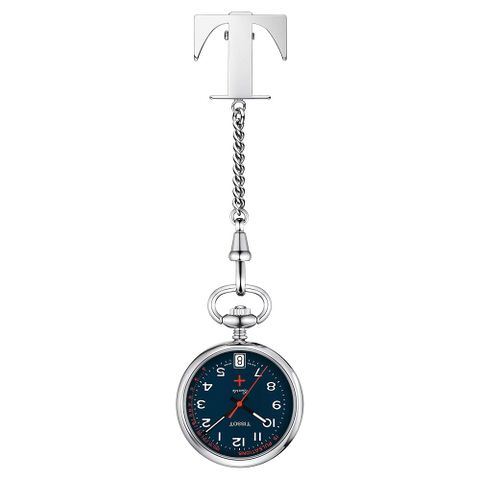 TISSOT 天梭 Infirmières 醫護系列石英懷錶(附鍊)-藍x銀/30.1mm T8692101904200