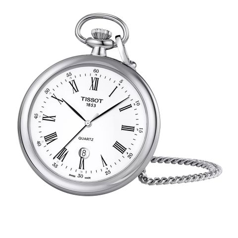 TISSOT 天梭 Lepine 經典羅馬石英懷錶(附鍊)-白x銀/49mm T82655013