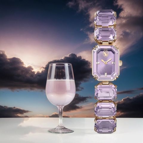 SWAROVSKI 施華洛世奇 八角方形水晶手鍊手錶 女錶-紫色/23x17mm 5722364