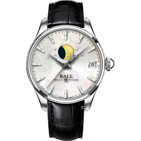 Ball 波爾 錶 官方授權 Trainmaster Moon Phase 鐵路長官月相機械腕錶(NL3082D-LLJ-WH)-34mm