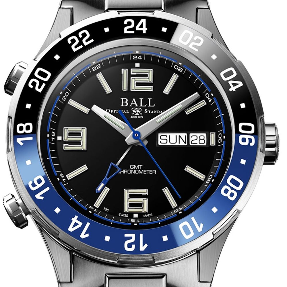 Ball 波爾  B2_Roadmaster GMT 微型氣燈 三時區顯示機械錶-黑40mm (DG3030B-S1CJ-BK 防水200米)