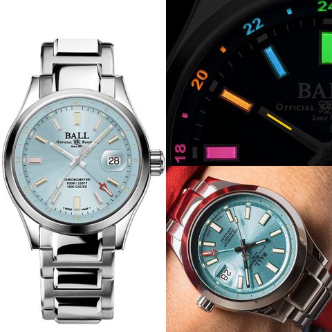 Ball 波爾 錶 工程師 III GMT 天文台認證彩虹氚氣燈管限量機械錶-41mm冰藍 GM9100C-S2C-IBER