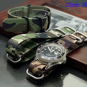 優質 NATO 運動錶.軍錶帆布 不鏽鋼扣 錶帶迷彩款 ( 22mm.20mm. )