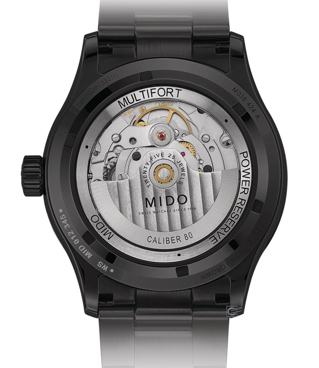 (100m/330ft)MULTIFORT MID 012 345MIDOFIVEWENT25MIDO WATCHES SINCE CALIBER80M038 424 APOWER RESERVESCREW DOWN CROWN