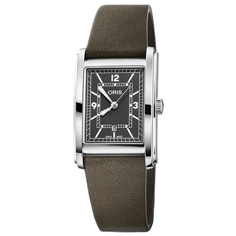 ORIS 豪利時 Rectangular 系列 方形日期機械腕錶 25.5mm 不鏽鋼 黑色面盤 咖啡色皮革表帶