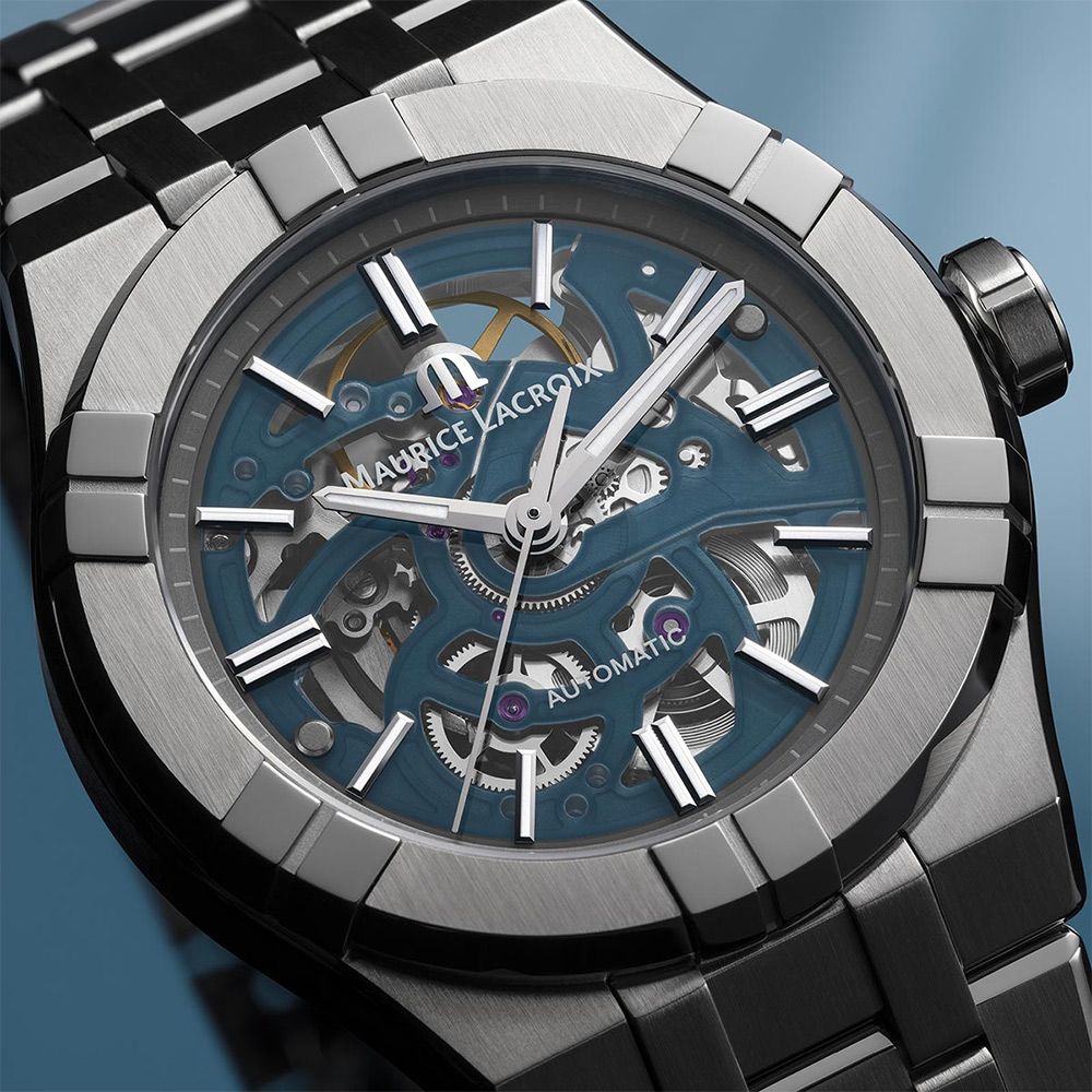 Maurice Lacroix 艾美 AIKON 鏤空機械錶-藍灰/39mm AI6007-SS002-031-1