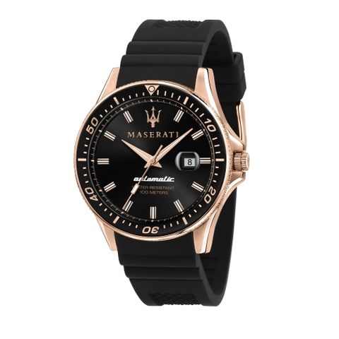 MASERATI 瑪莎拉蒂   經典黑金矽膠錶帶機械腕錶44mm(R8821140001)