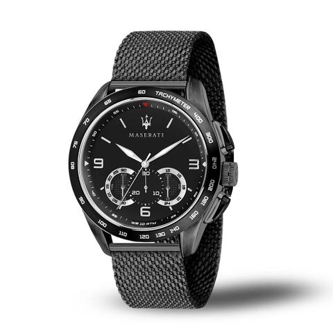 MASERATI瑪莎拉蒂 TRAGUARDO黑鋼計時米蘭帶腕錶45mm(R8873612031)
