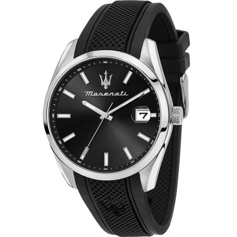 【Maserati 瑪莎拉蒂】 Attrazione 奪耀吸引系列石英手錶 極綻黑黑色矽膠錶帶43MM/R8851151004