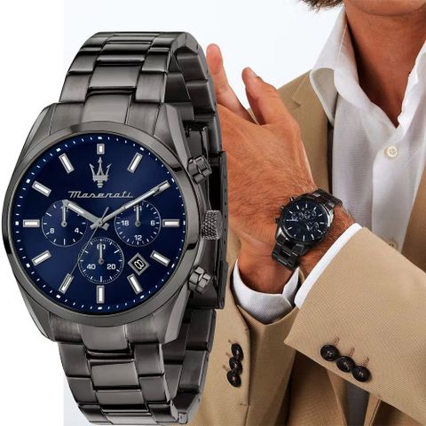 ▼原廠公司貨▼MASERATI 瑪莎拉蒂Attrazione 極致吸引系列三眼計時手錶-43mm R8853151012