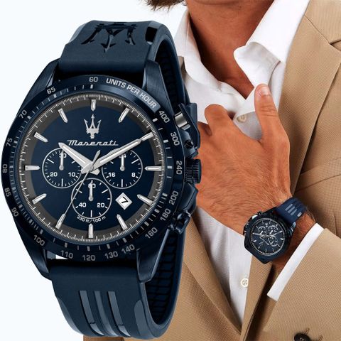▼原廠公司貨▼MASERATI 瑪莎拉蒂 Traguardo 長征終站系列三眼計時手錶 -藍色/45mm R8871612042