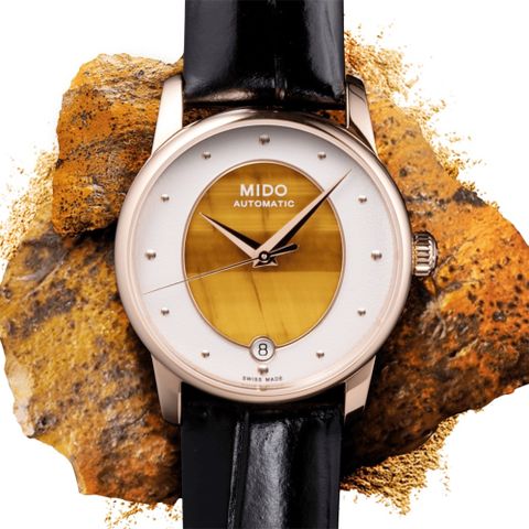 MIDO 美度 BARONCELLI永恆系列彩石機械錶/虎眼石/33mm/M0352073647100