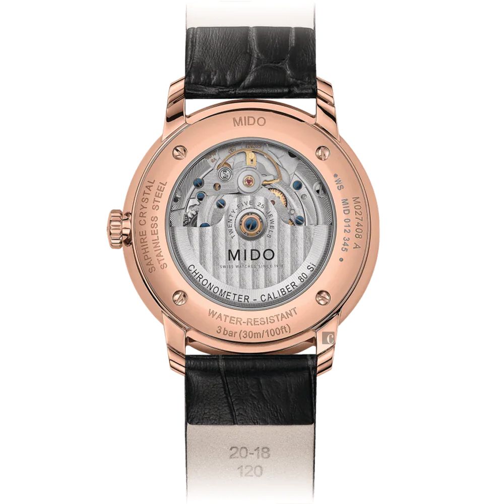 SAPHIRE CRYSTALSTAINLESS STEELMIDOMID 012 345M027408 AMIDO   CHRONOMETERCALIBERWATER-RESISTANT3 bar (30m/100ft)80 20-18120