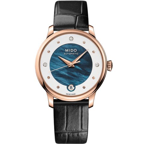 MIDO 美度 官方授權經銷商 Baroncelli Lady Day夜空藍珍珠貝機械錶(M0392073610601)藍