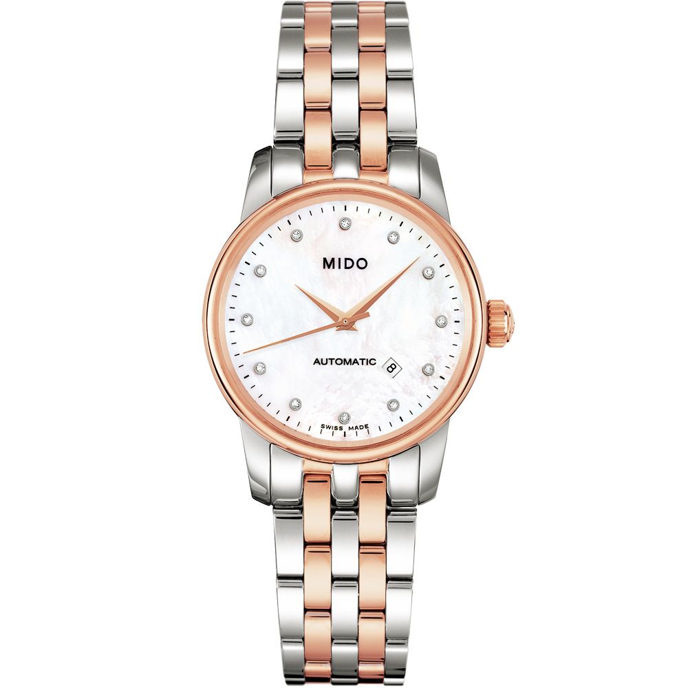 MIDO 美度 Baroncelli 典藏真鑽機械女錶-珍珠貝/半金/29mm M76009691