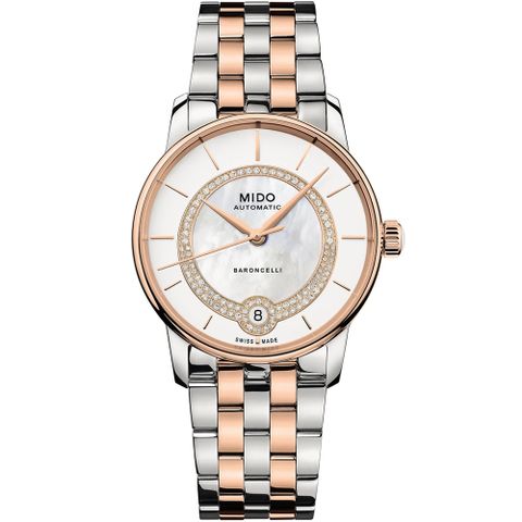 MIDO 美度 Baroncelli 奢華優雅真鑽機械錶 女錶 手錶-M0378072203100