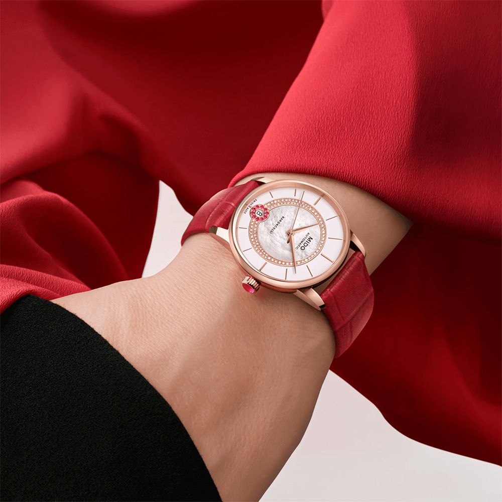 MIDO 美度 BARONCELLI 永恆真鑽紅寶石機械女錶 M0432073611800