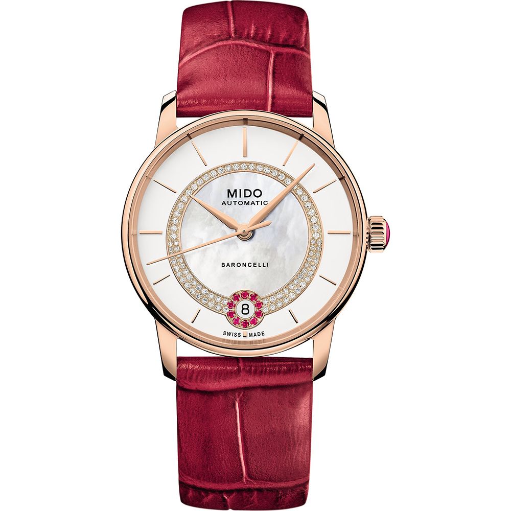 MIDO 美度 BARONCELLI 永恆真鑽紅寶石機械女錶 M0432073611800